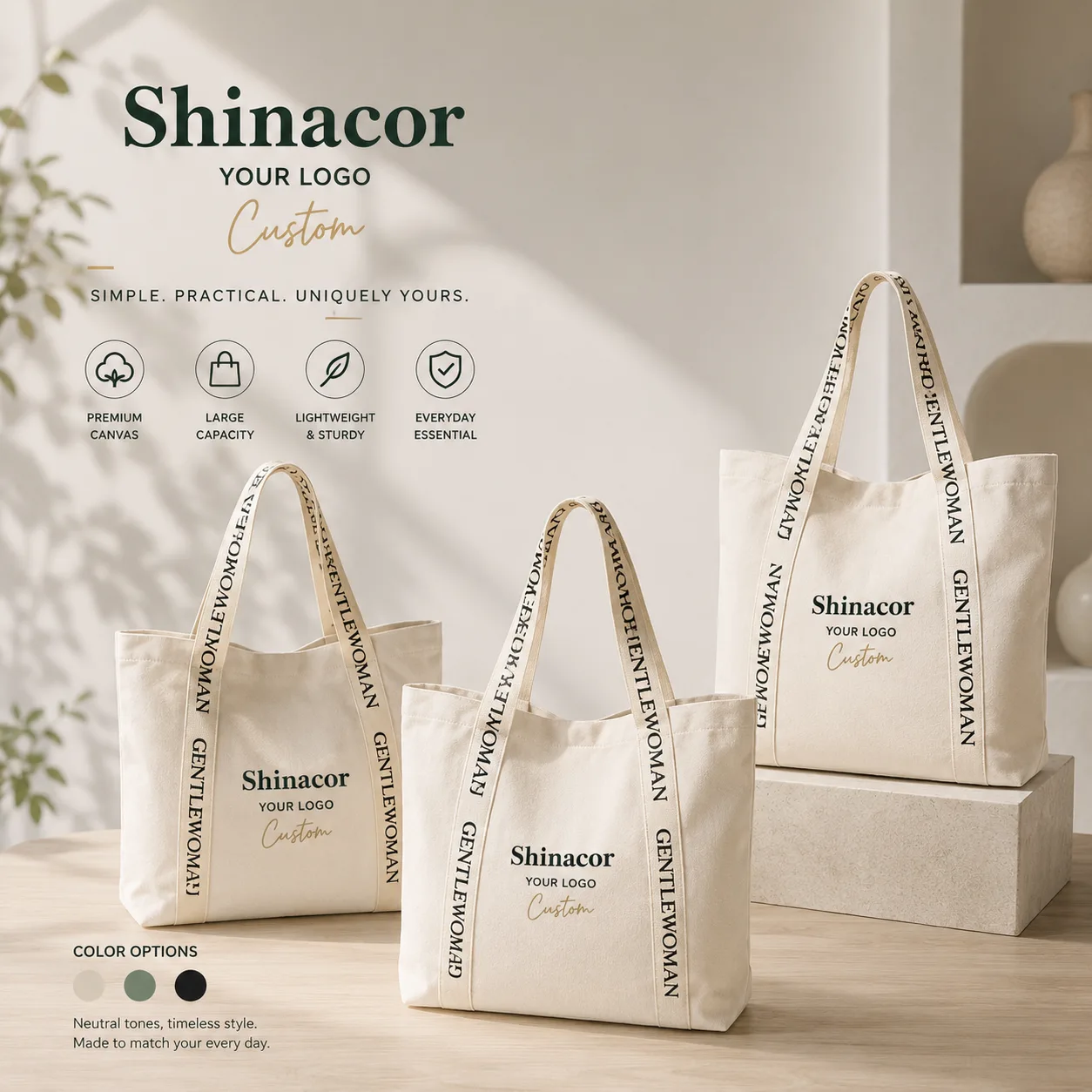 Custom Logo Color Oversized Cotton Canvas Tote Bags Reusable Durable Weekender Giant Large Grocery Shopping Sporty Yoga, view 3